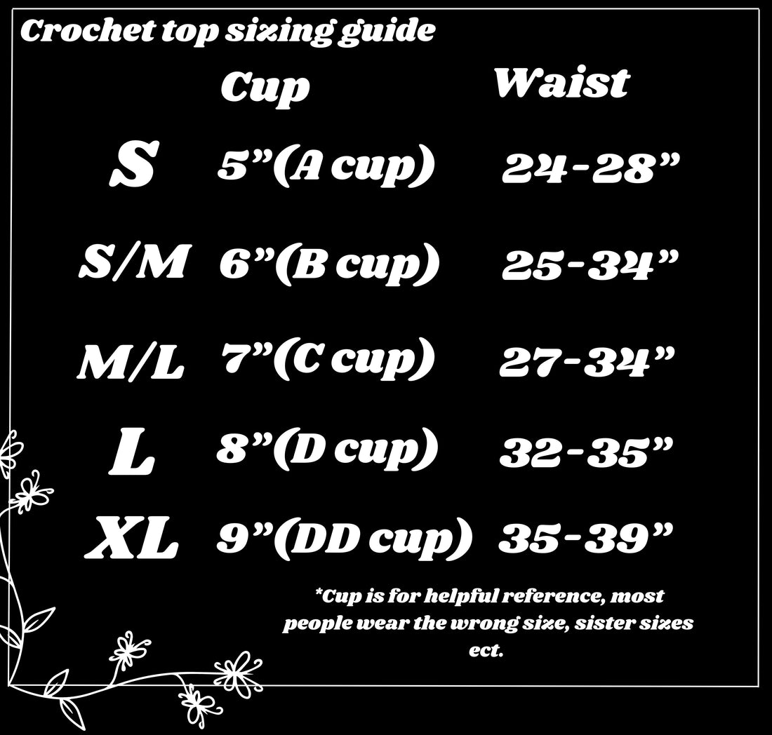 Crochet top sizing guide info