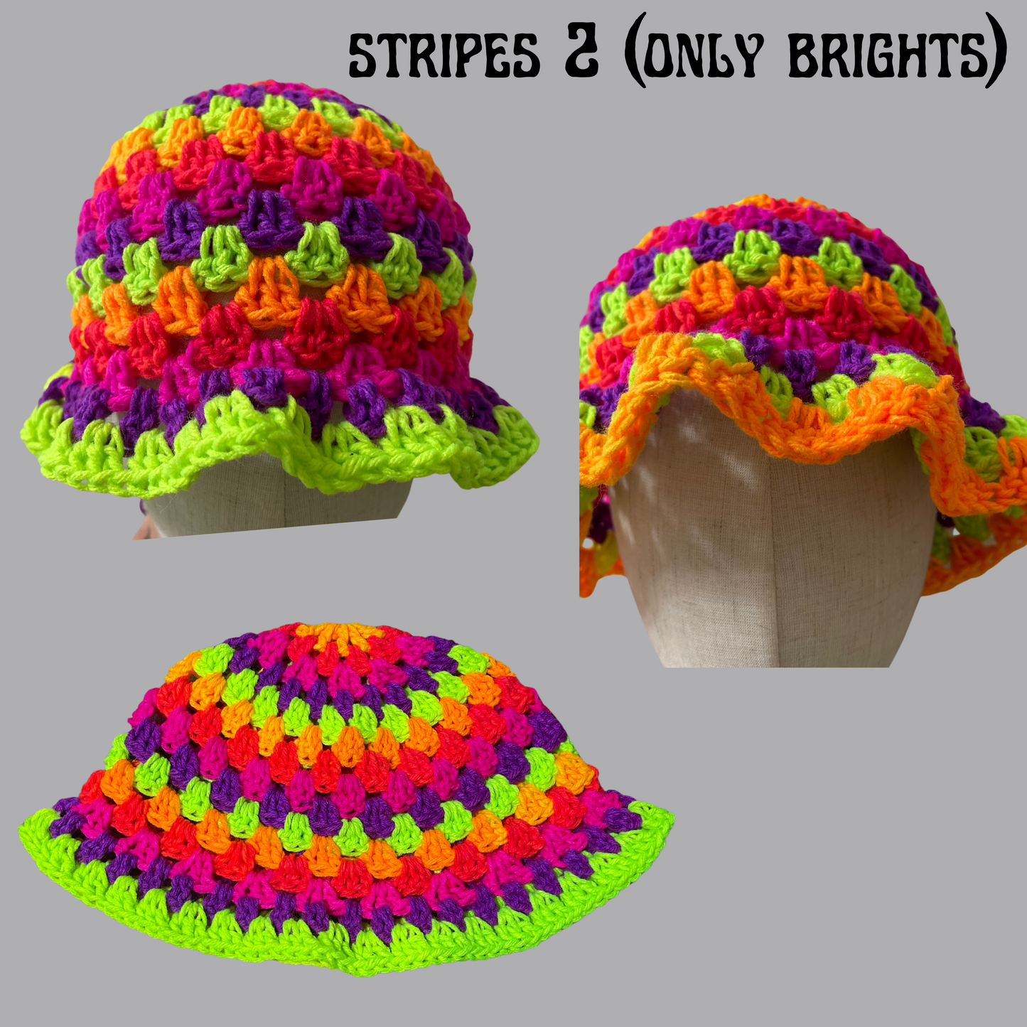 Bright Stripes Bucket Hats (Black Light Approved)