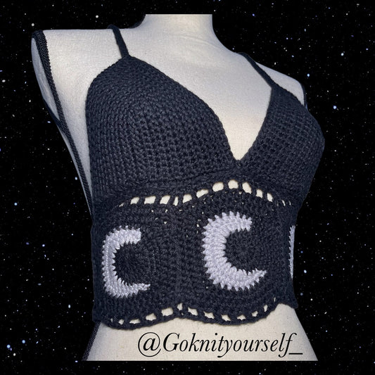 Discounted - S/M Silver Moon Crochet Top - 100% Cotton (1/1) (RTS)