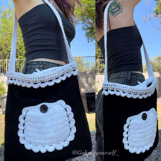 Black/White Freestyle Crochet/Knit Bag (1/1) (RTS)