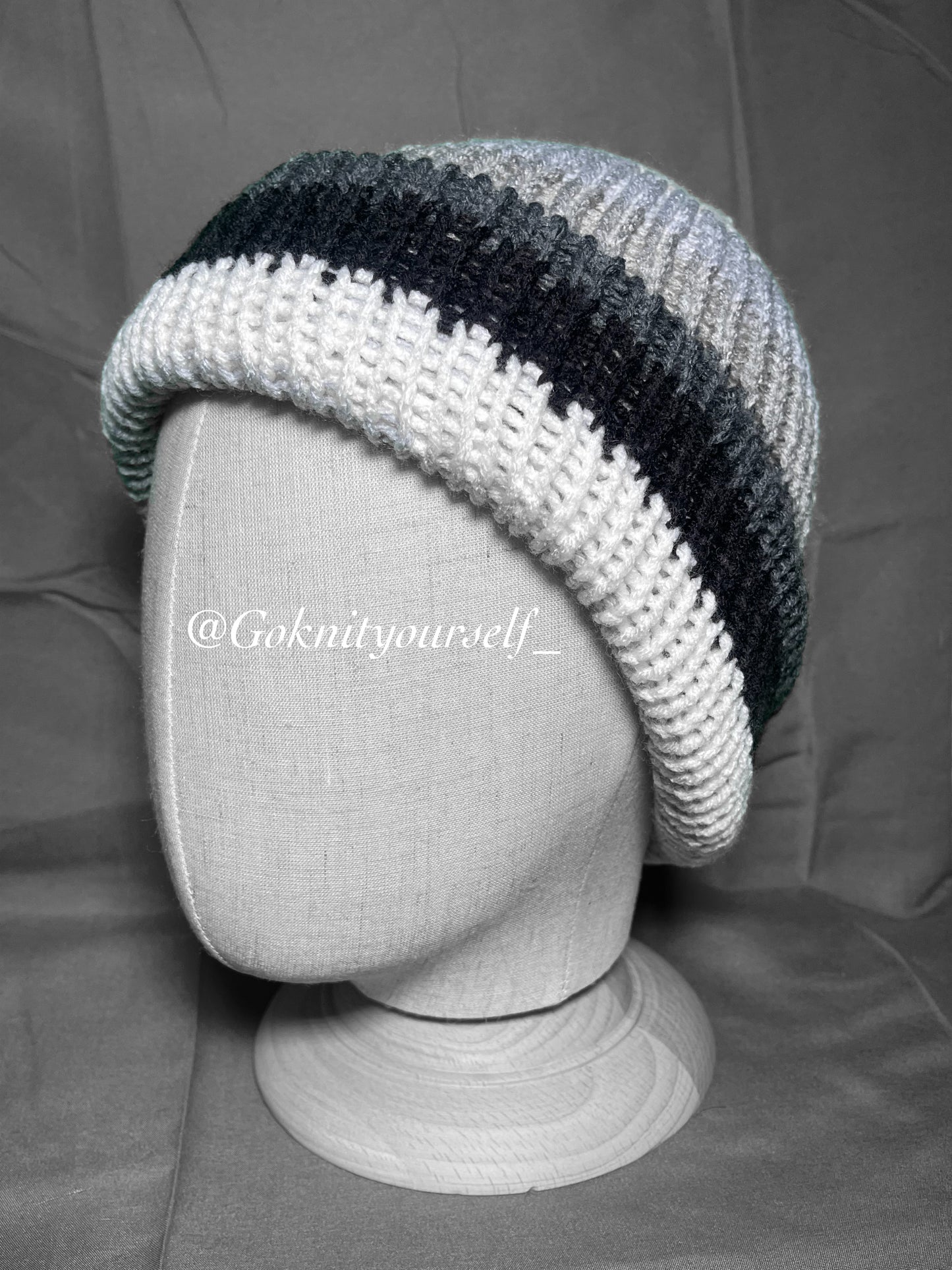 Discounted - Black/White/Grey Stripe Beanie